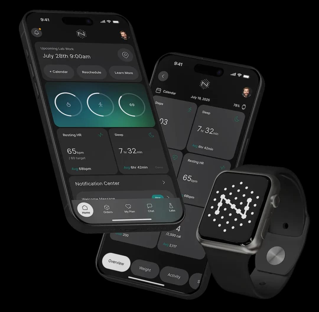 Nimbus OS app on iPhone with connected smartwatch