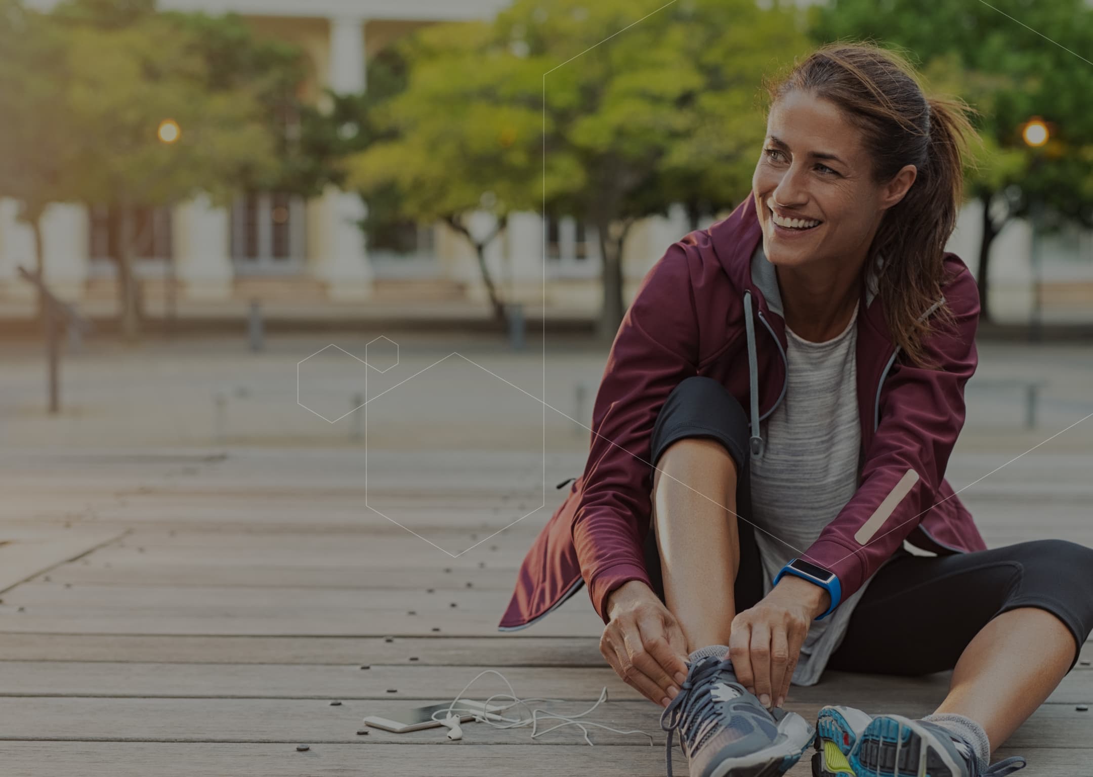 Golden-hour run with a wearable band on the wrist
